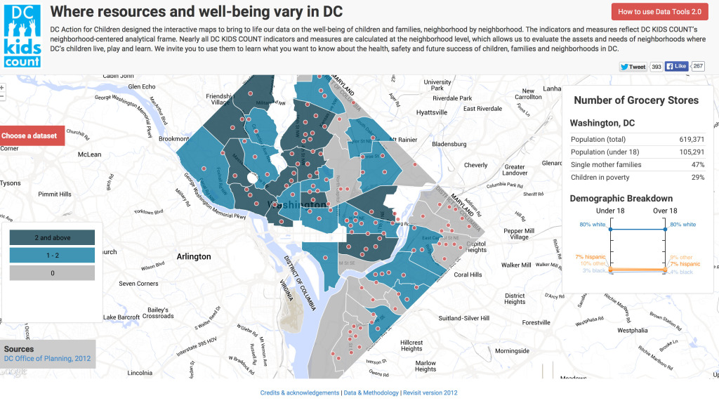 Map of resources available in different neighborhoods in DC